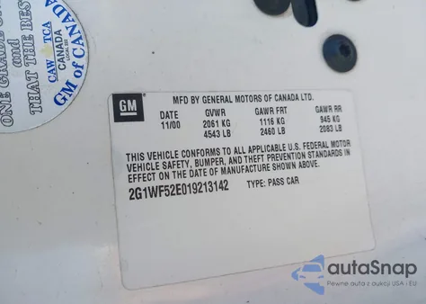 2001 Chevrolet Impala из США, поврежденный, VIN 2G1WF52E019213142